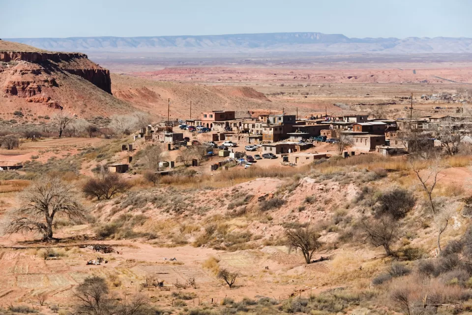 Aerial view of small tribal community of Upper Moenkopi on Navajo nation.